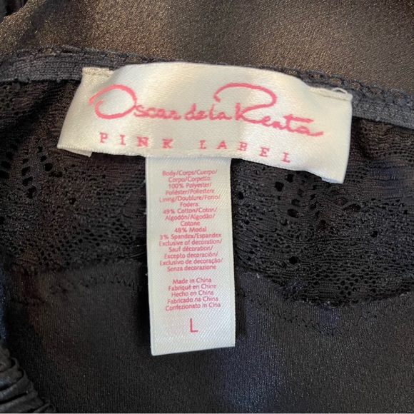 Vintage Oscar de la Renta Pink Label Black Satin Lace Slip Chemise Dress Large - Picture 5 of 6